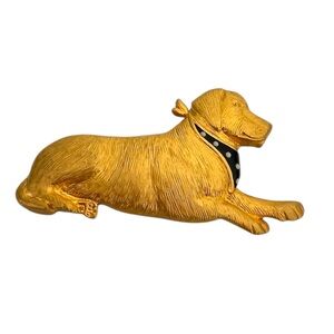 Gold tone Dog Figurine brooch with Black Bandana